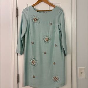 Boden Light Blue Embroidered Long Sleeve Dress
